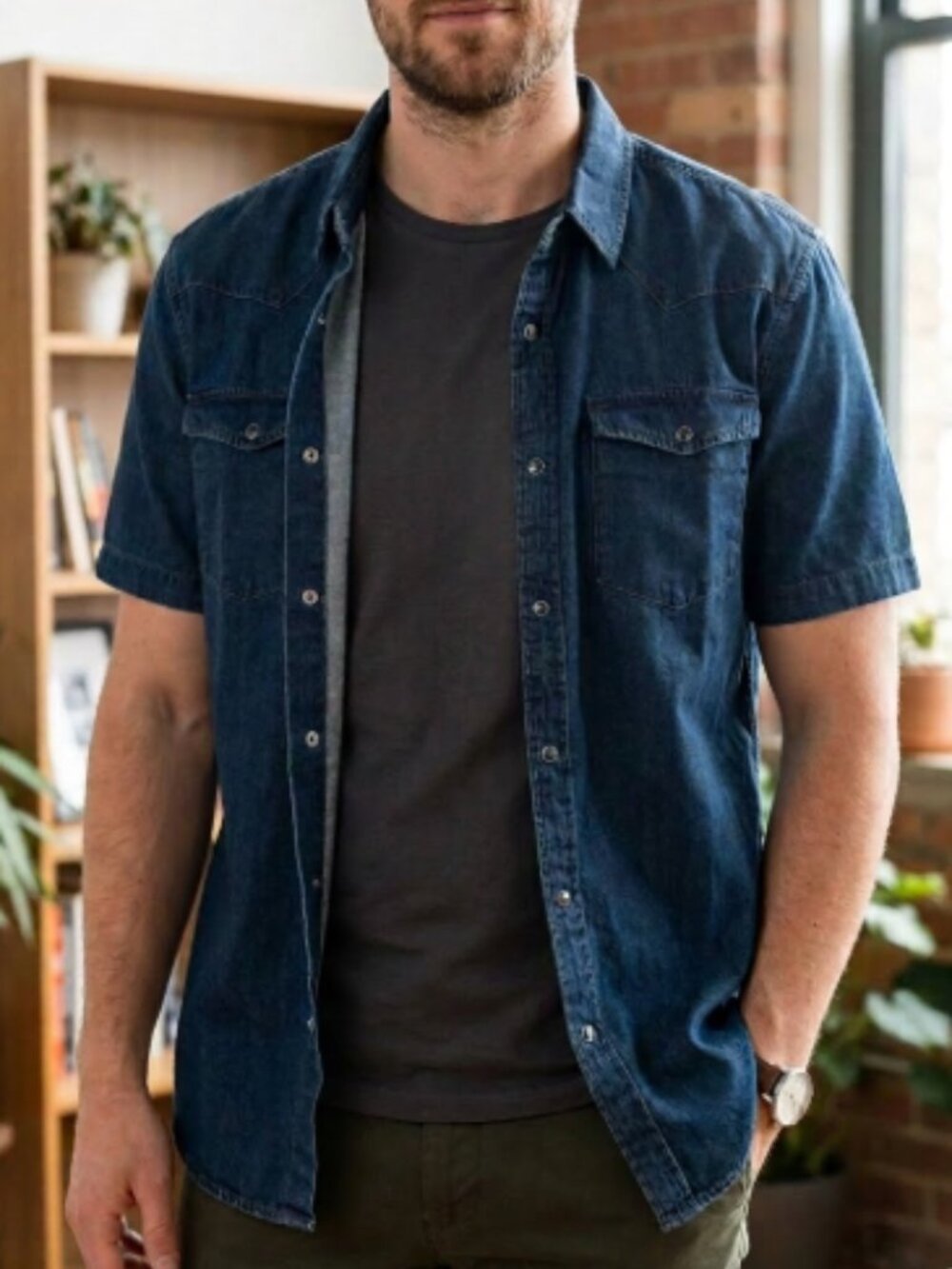 Topman Men's Blue Denim Short Sleeve Shirt SZ XXL Muscle Fit NWT (42"chest)